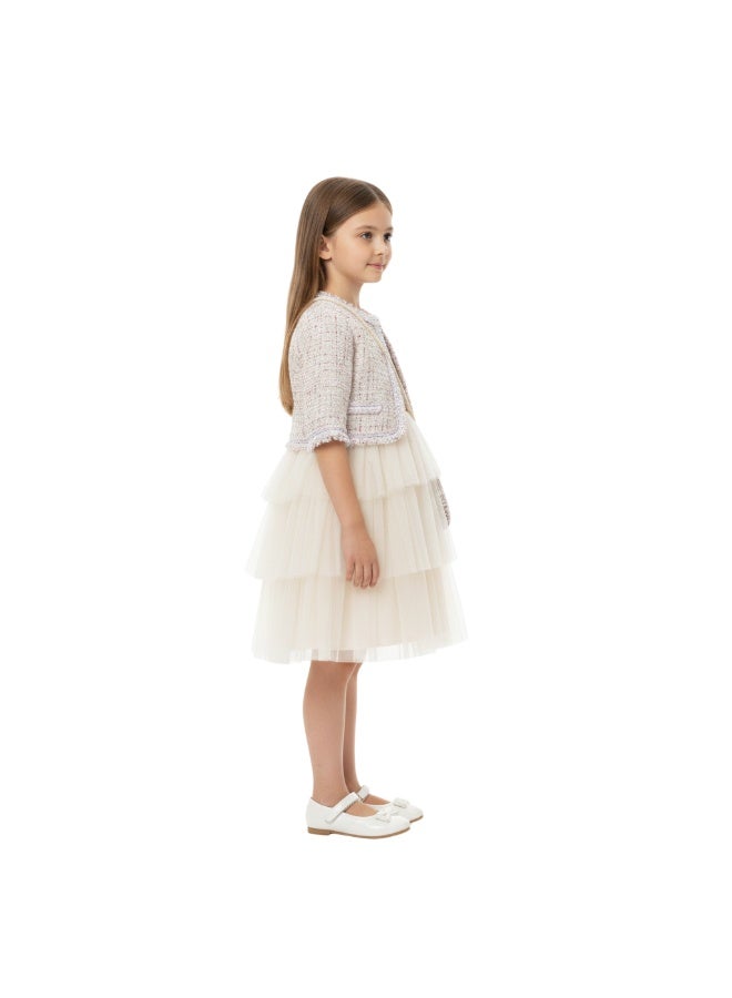D'Daniela Julietta Party Dress Beige Colour with Jacket - Image 2